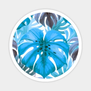 Blue Monstera Tropical Leaves Magnet